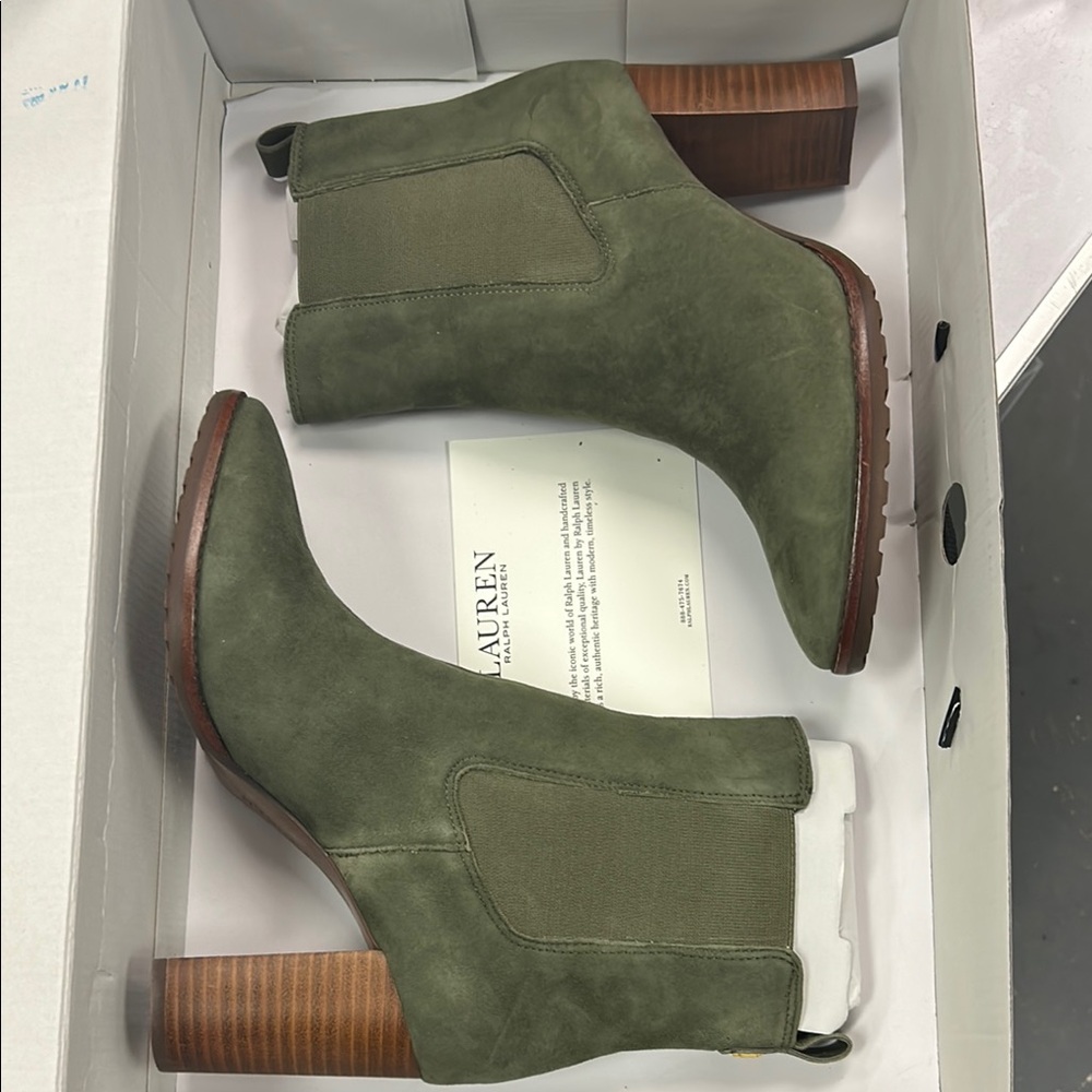 Ralph Lauren Green Heeled Boots with Suede Finish